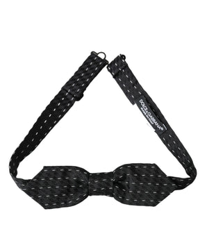 Dolce & Gabbana Black White Stitched Silk Men Neck Bow Tie