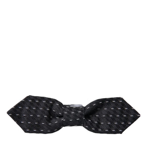 Dolce &amp; Gabbana Black White Stitched Silk Men Neck Bow Tie