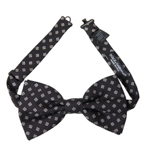 Dolce &amp; Gabbana Black Patterned Silk Adjustable Neck Men Bow Tie