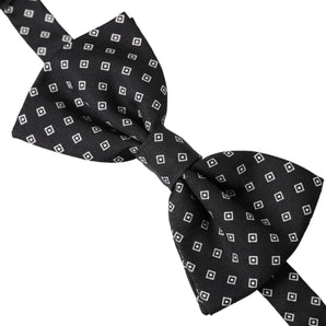 Dolce &amp; Gabbana Black Patterned Silk Adjustable Neck Men Bow Tie