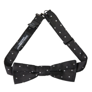 Dolce &amp; Gabbana Black White Polka Dot Silk Men Neck Bow Tie