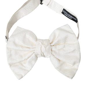 Dolce &amp; Gabbana White Textured Cotton Adjustable Neck Bow Tie