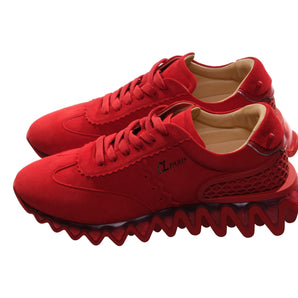 Christian Louboutin Loubishark Flat Red Suede Laceup Sneakers