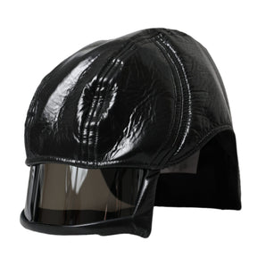 Dolce & Gabbana Black Leather Helmet Visor Bucket Hat Men