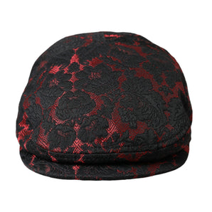 Dolce & Gabbana Black Red Floral Jacquard Newsboy Hat Men