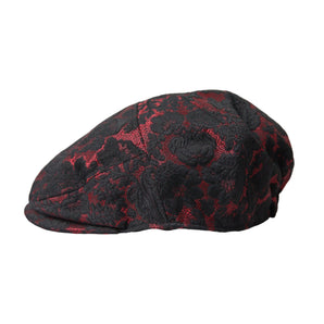 Dolce & Gabbana Black Red Floral Jacquard Newsboy Hat Men