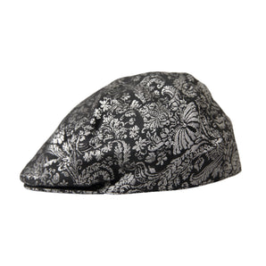 Dolce & Gabbana Black Silver Floral Jacquard Newsboy Hat Men