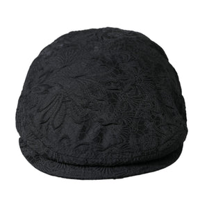 Dolce & Gabbana Black Floral Brocade Newsboy Hat Men