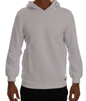Daniele Alessandrini Elegant White Cotton Hooded Sweater Daniele Alessandrini 
