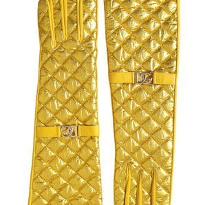 Dolce & Gabbana Gold Leather Quilted Mid Arm Length Gloves