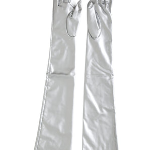 Dolce & Gabbana Silver Spandex Logo Elbow Length Gloves