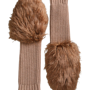 Dolce &amp; Gabbana Brown Cashmere Knitted Fur Mid Arm Mitten Gloves