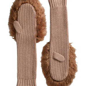 Dolce &amp; Gabbana Brown Cashmere Knitted Fur Mid Arm Mitten Gloves