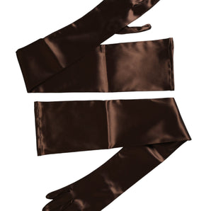 Dolce & Gabbana Brown Acetate Satin Elbow Length Gloves