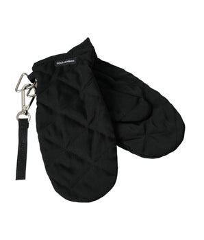 Dolce &amp; Gabbana Black Quilted Nylon Wrist Length Mitten Gloves