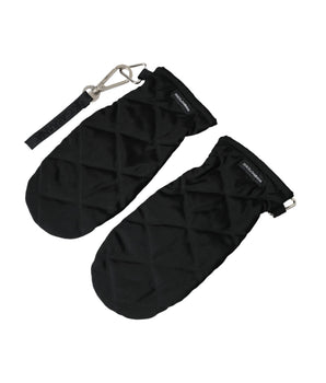 Dolce &amp; Gabbana Black Quilted Nylon Wrist Length Mitten Gloves
