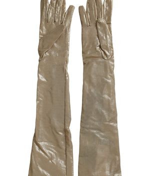 Dolce &amp; Gabbana Beige Satin Crystal Elbow Length Gloves