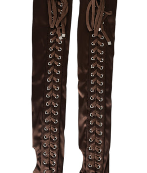 Dolce &amp; Gabbana Brown Acetate Lace Up Fingerless Gloves