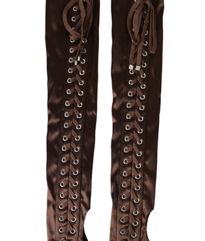 Dolce &amp; Gabbana Brown Acetate Lace Up Fingerless Gloves