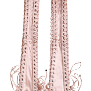 Dolce & Gabbana Pink Acetate Lace Up Fingerless Gloves