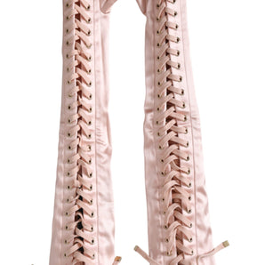 Dolce & Gabbana Pink Acetate Lace Up Fingerless Gloves