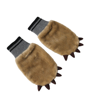Dolce &amp; Gabbana Beige Acrylic Knitted Fur Wrist Mitten Gloves