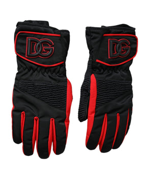 Dolce & Gabbana Black Red Nylon Wrist Length Gloves