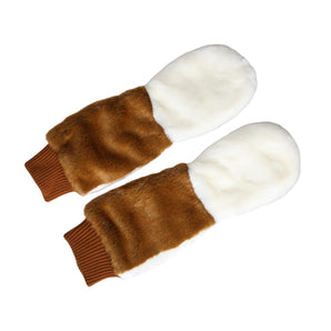 Dolce &amp; Gabbana Brown White Acrylic Knitted Fur Mitten Gloves