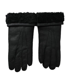 Dolce & Gabbana Black Leather Fur Short Hands Gloves