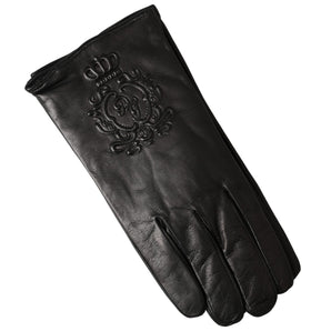 Dolce & Gabbana Black Leather Embossed Logo Short Hands Gloves