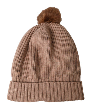 Dolce &amp; Gabbana Brown Solid Knitted Fur Ball Winter Beanie Hat