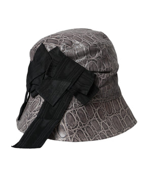 Dolce &amp; Gabbana Black Gray Patterned Leather Bucket Hat