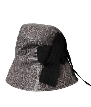 Dolce &amp; Gabbana Black Gray Patterned Leather Bucket Hat