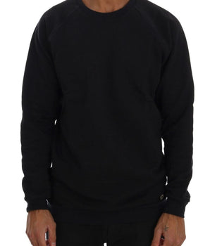 Daniele Alessandrini Chic Dark Blue Crewneck Cotton Sweater Daniele Alessandrini 