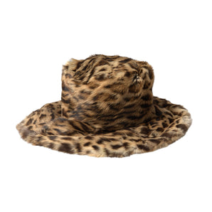 Dolce &amp; Gabbana Sombrero de pescador de mujer de piel de leopardo marrón