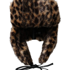 Dolce & Gabbana Multicolor Leopard Fur Trapper Women Hat