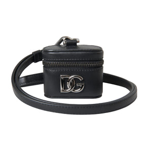 Dolce &amp; Gabbana Black DG Logo Leather Silver Metal Airpods Case