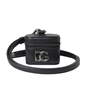 Dolce &amp; Gabbana Estuche para Airpods de metal plateado y cuero con logo DG negro