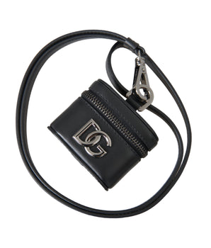 Dolce &amp; Gabbana Estuche para Airpods de metal plateado y cuero con logo DG negro