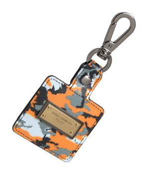 Dolce &amp; Gabbana Funda para Airpods de metal con logotipo de cuero y estampado de camuflaje multicolor