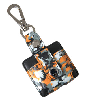 Dolce &amp; Gabbana Funda para Airpods de metal con logotipo de cuero y estampado de camuflaje multicolor
