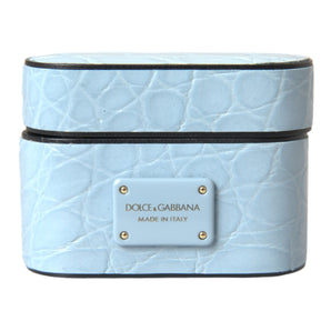 Dolce & Gabbana Light Blue Leather Metal Logo Plaque Airpods Case