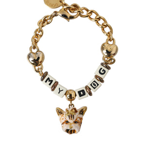 Dolce & Gabbana Gold Tone Brass Chain MY DOG Heart Bracelet