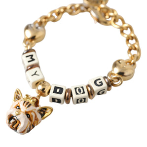 Dolce & Gabbana Gold Tone Brass Chain MY DOG Heart Bracelet