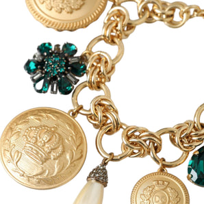 Dolce & Gabbana Gold Tone Brass Chain Crystal Women Bracelet