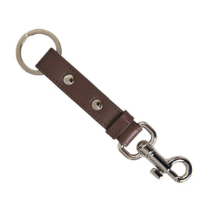 Dolce & Gabbana Brown Plain Leather Silver Brass Keyring Holder Keychain