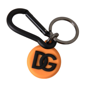 Dolce & Gabbana Orange Rubber DG Logo Round Brass Metal Keyring Keychain