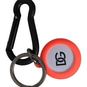 Dolce & Gabbana Red Orange Rubber DG Logo Round Metal Keyring Keychain