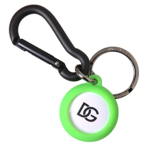 Dolce & Gabbana Green Rubber DG Logo Round Brass Metal Keyring Keychain