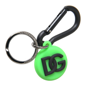 Dolce & Gabbana Green Rubber DG Logo Round Brass Metal Keyring Keychain